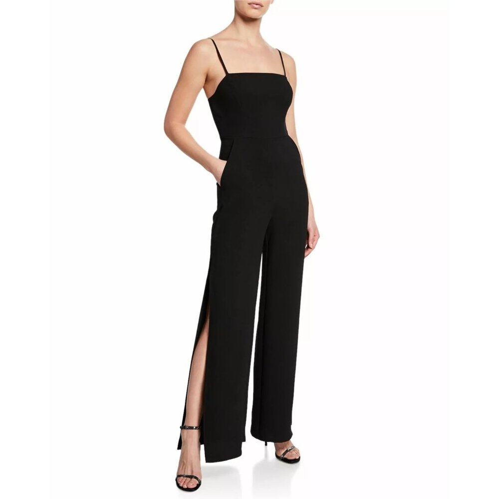 BCBGGeneration Womens Black Wide Open Leg Jumpsuit Size 4 Strap NWT 7816